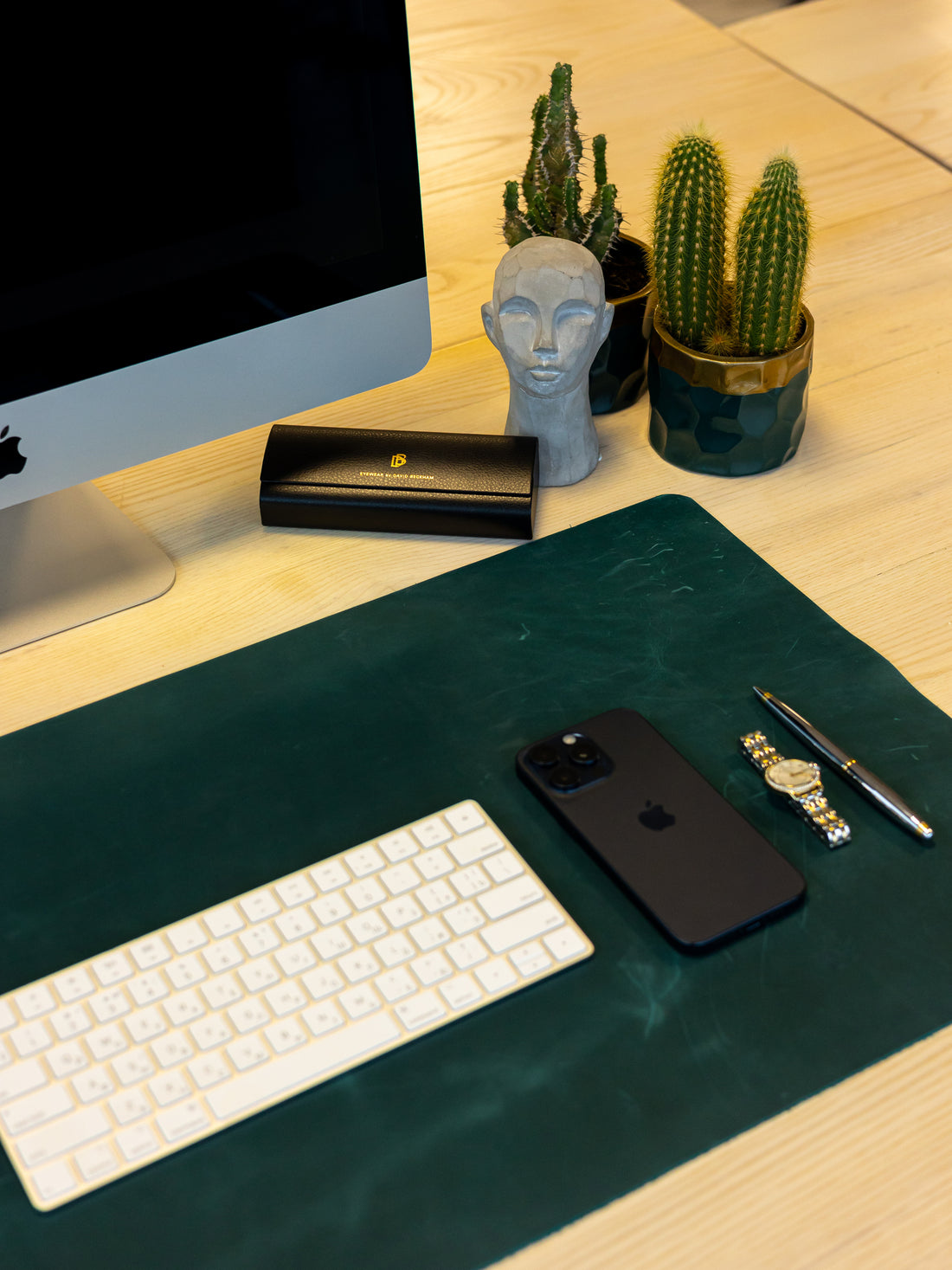 Green Leather Desk Pad Mat, Cover Computer Mat for Keyboard, Gaming Mouse