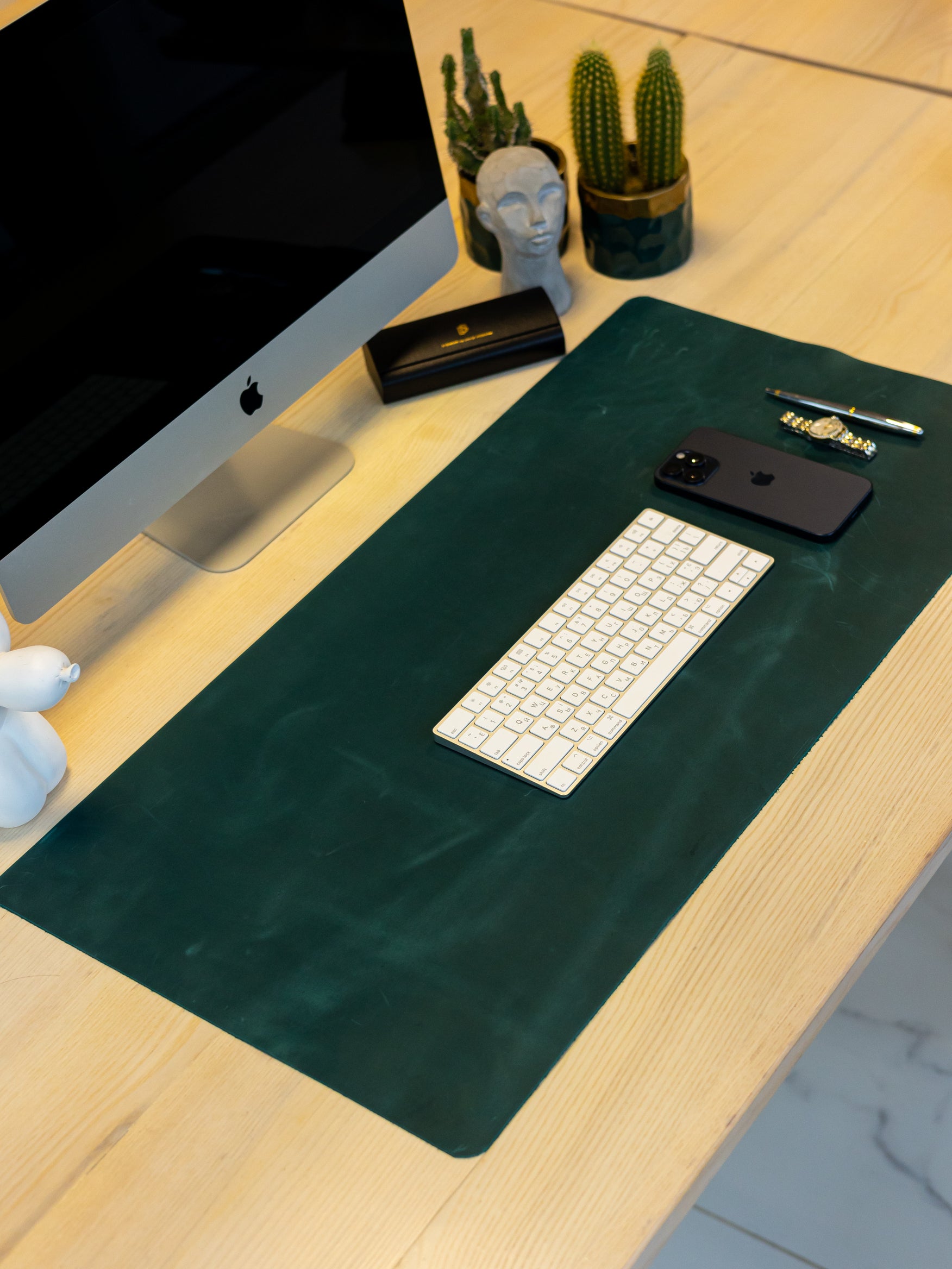 Green Leather Desk Pad Mat, Cover Computer Mat for Keyboard, Gaming Mouse
