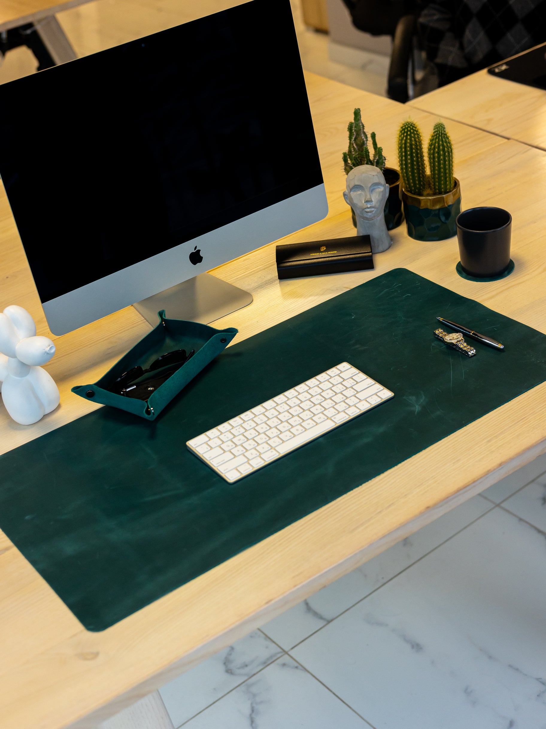 Green Leather Desk Pad Mat, Cover Computer Mat for Keyboard, Gaming Mouse