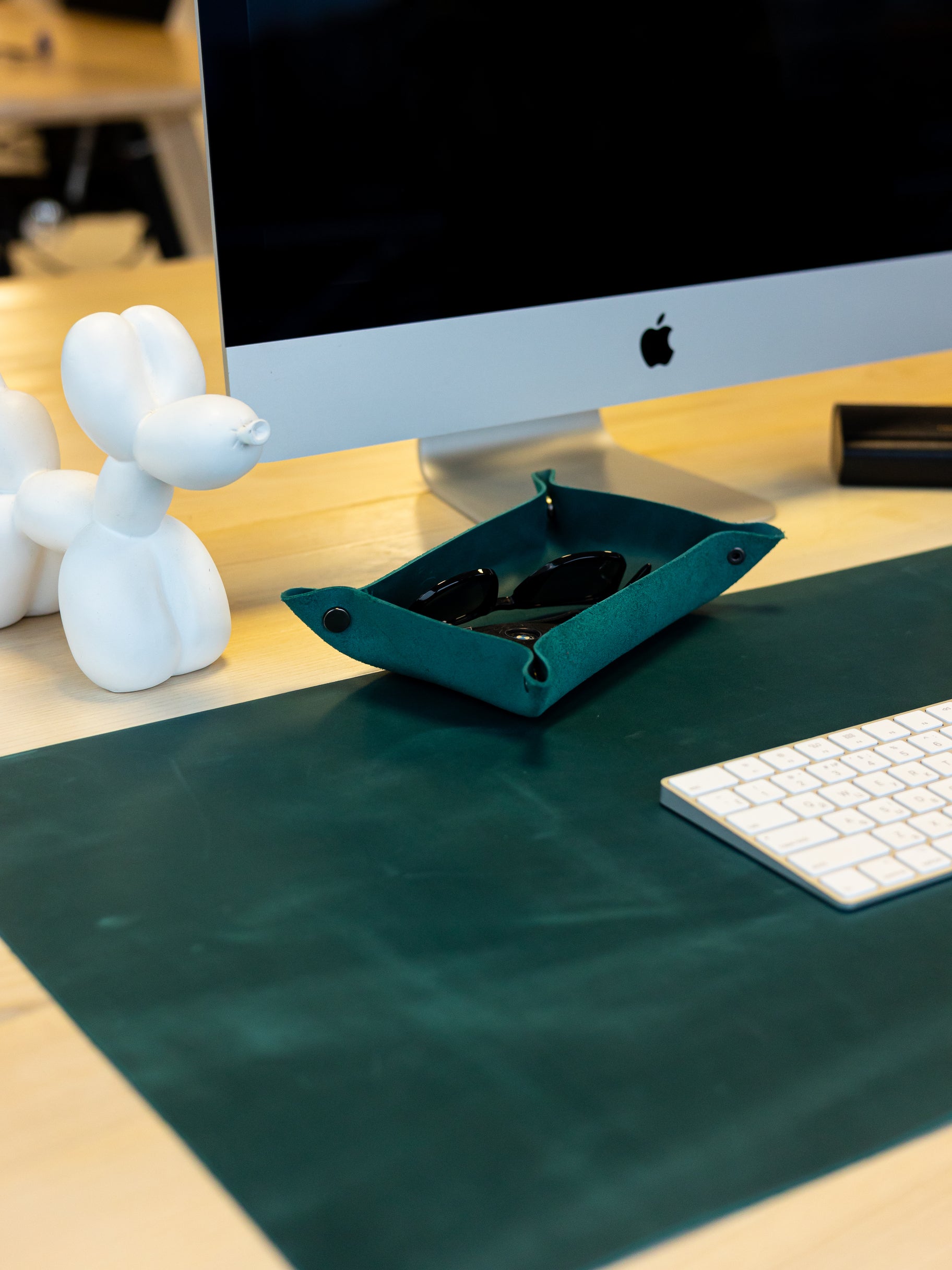 Green Leather Desk Pad Mat, Cover Computer Mat for Keyboard, Gaming Mouse