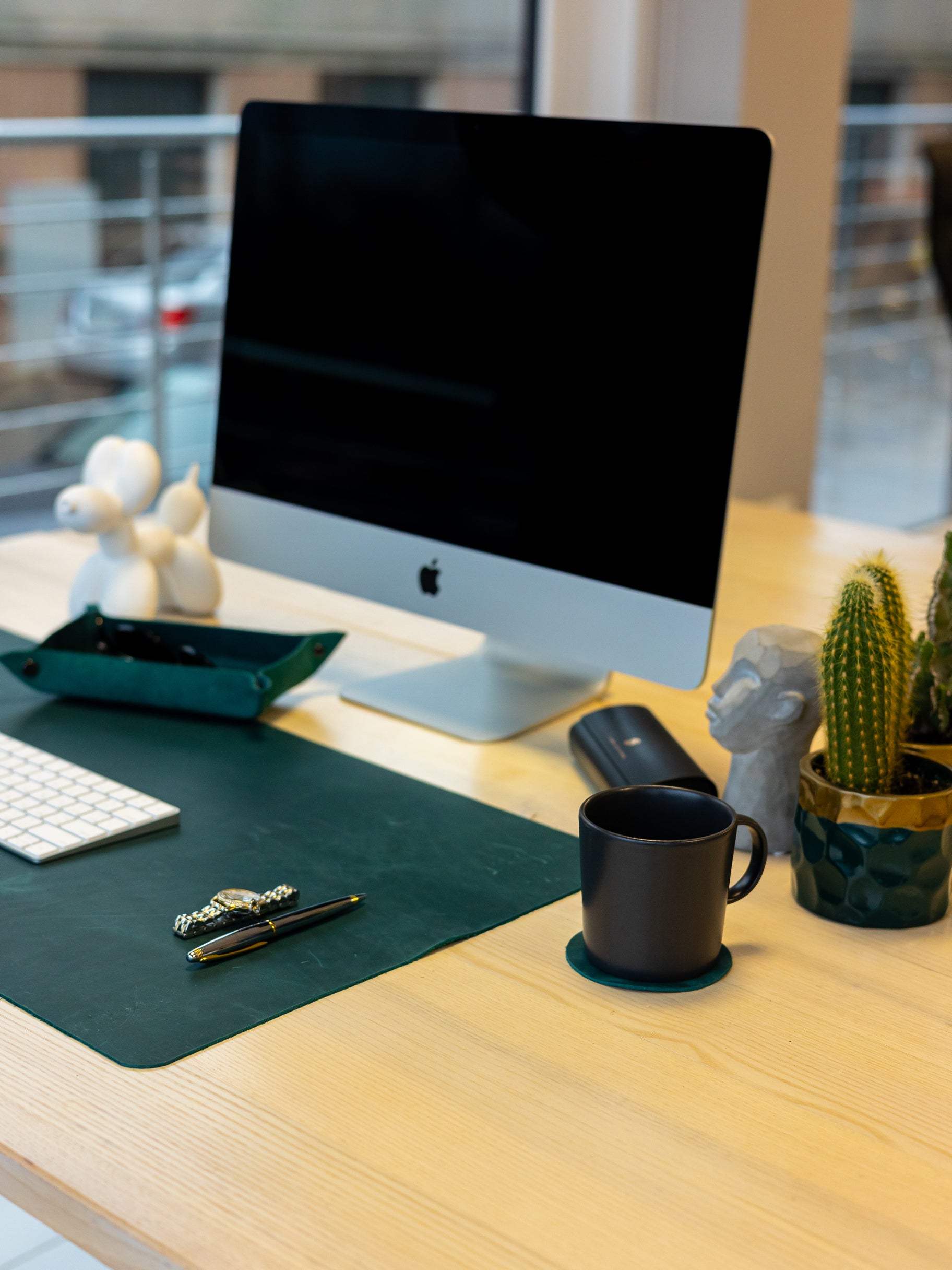 Green Leather Desk Pad Mat, Cover Computer Mat for Keyboard, Gaming Mouse