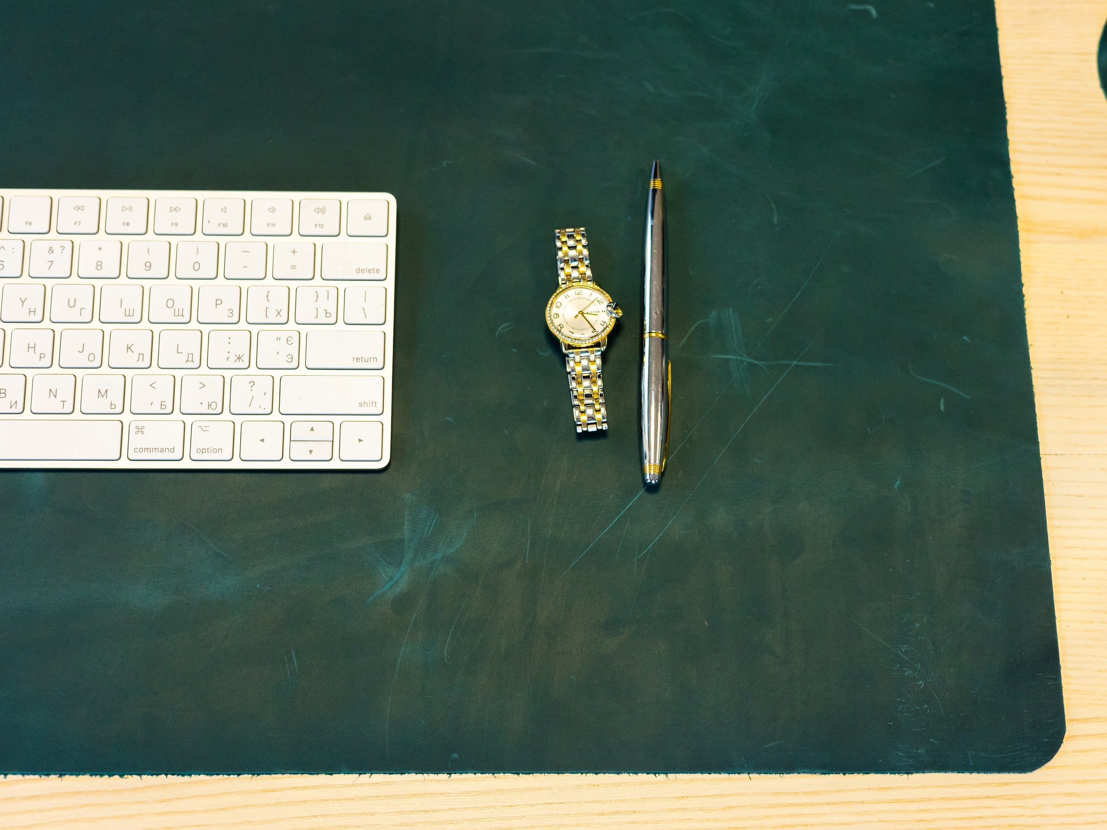 Green Leather Desk Pad Mat, Cover Computer Mat for Keyboard, Gaming Mouse
