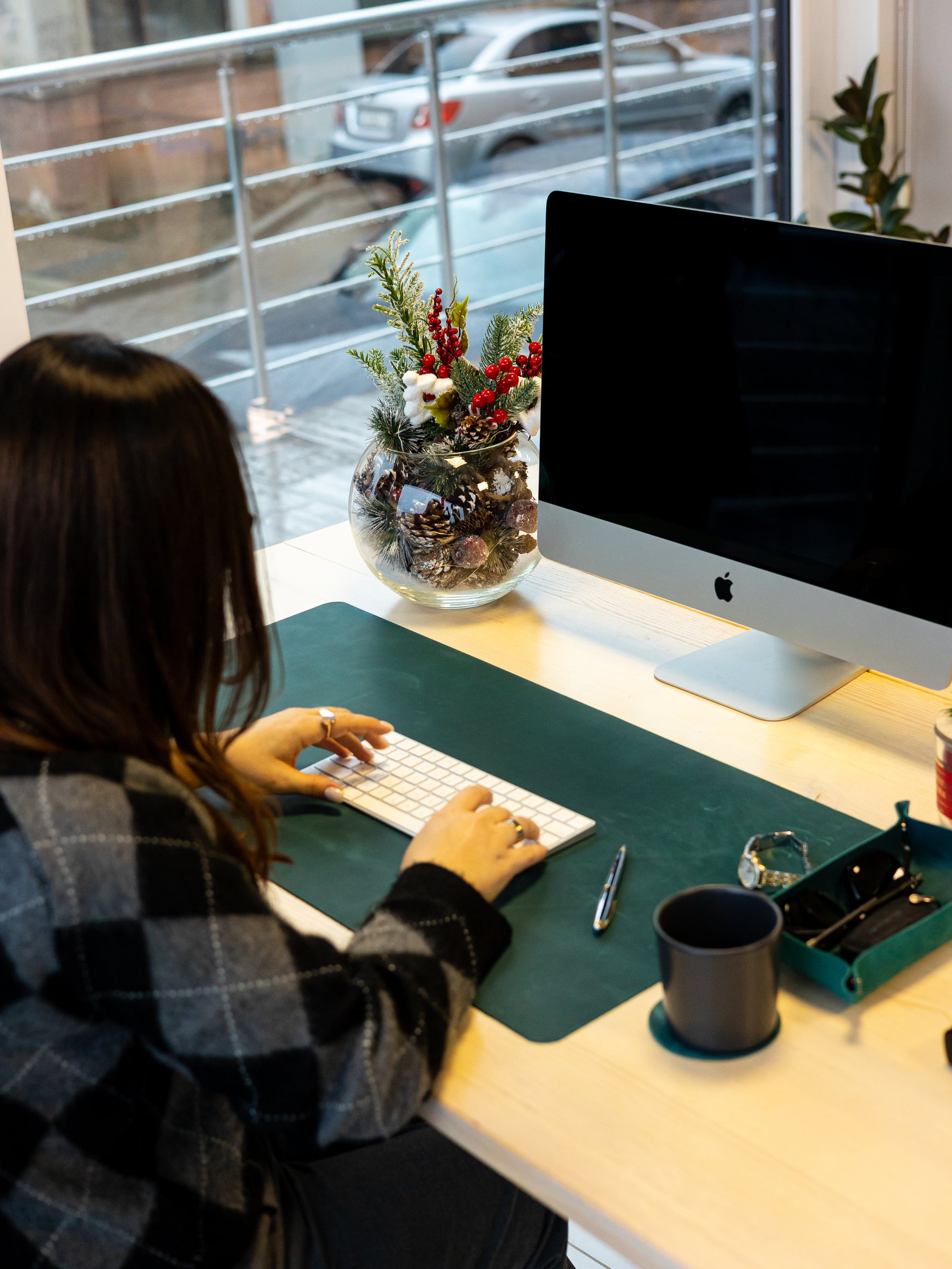 Green Leather Desk Pad Mat, Cover Computer Mat for Keyboard, Gaming Mouse