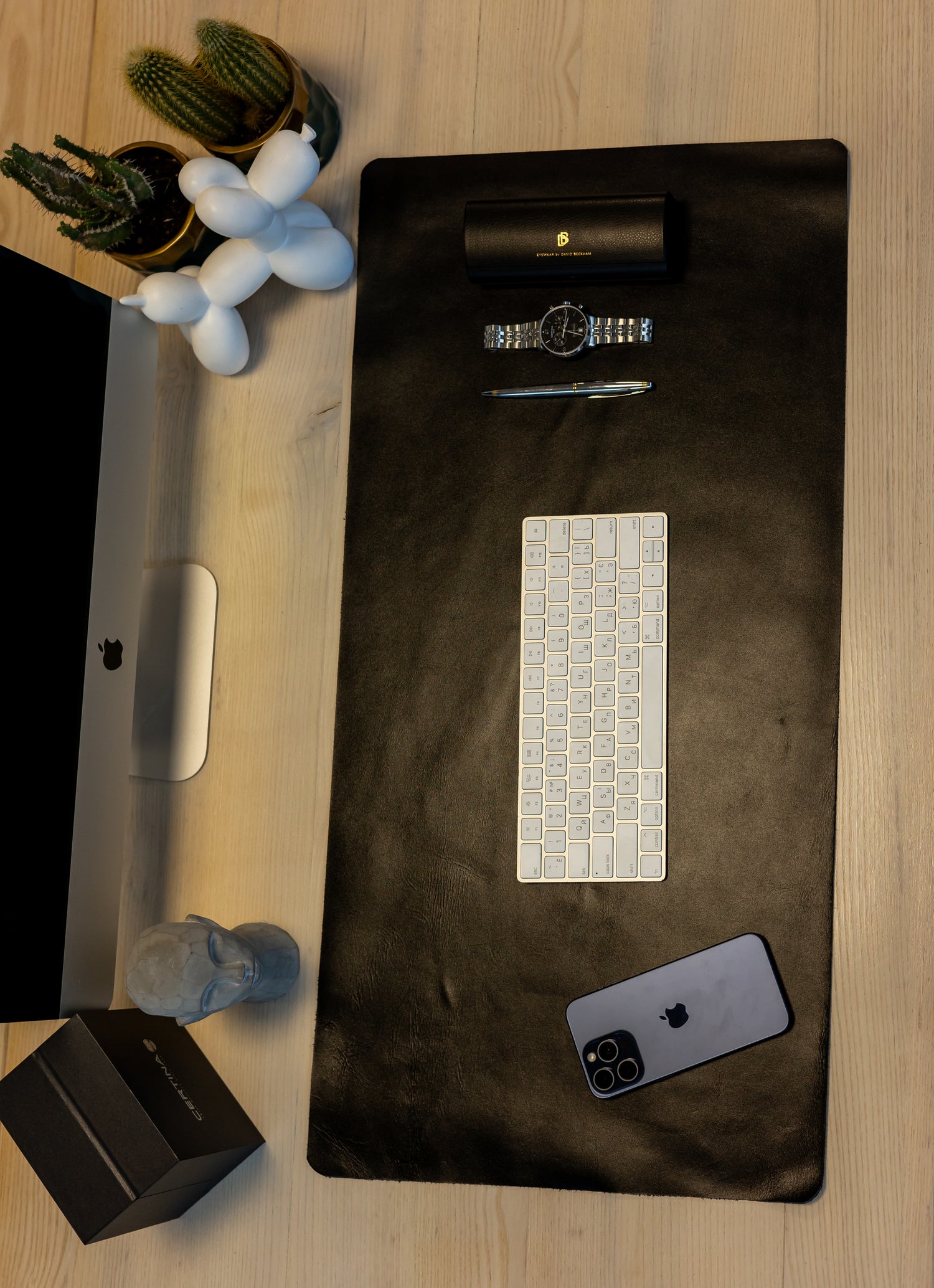 Black Leather Desk Pad Mat, Cover Computer Mat for Keyboard, Gaming Mouse