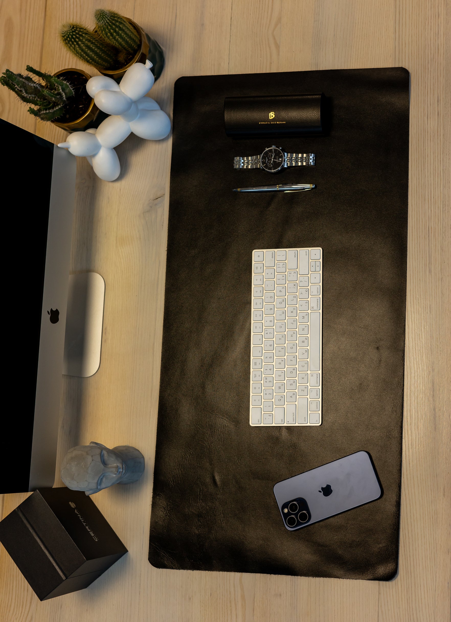 Black Leather Desk Pad Mat, Cover Computer Mat for Keyboard, Gaming Mouse