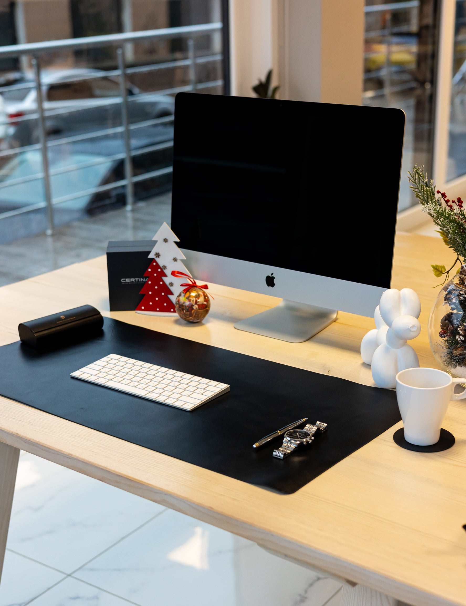 Black Leather Desk Pad Mat, Cover Computer Mat for Keyboard, Gaming Mouse