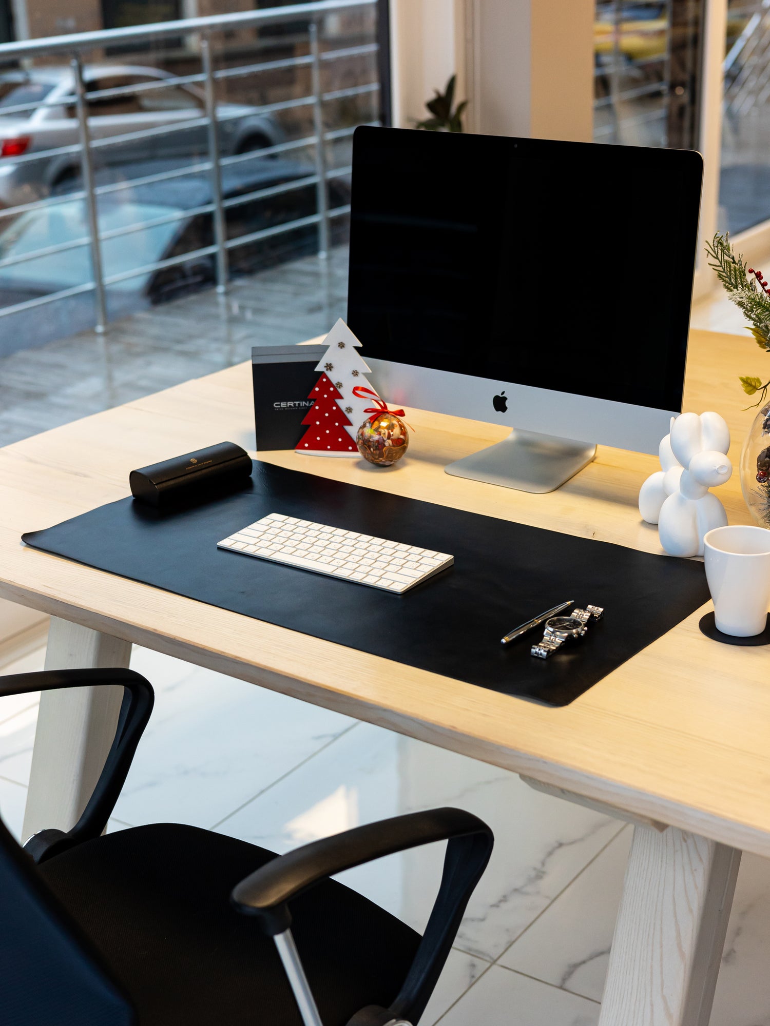 Black Leather Desk Pad Mat, Cover Computer Mat for Keyboard, Gaming Mouse