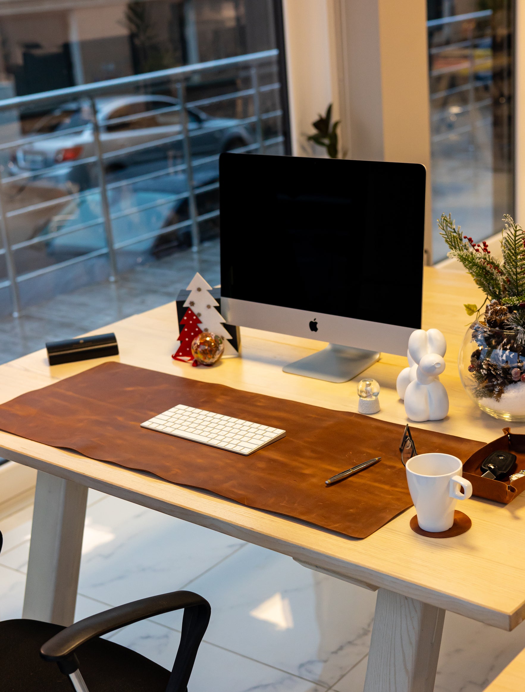 Brown Leather Desk Pad Mat, Cover Computer Mat for Keyboard, Gaming Mouse