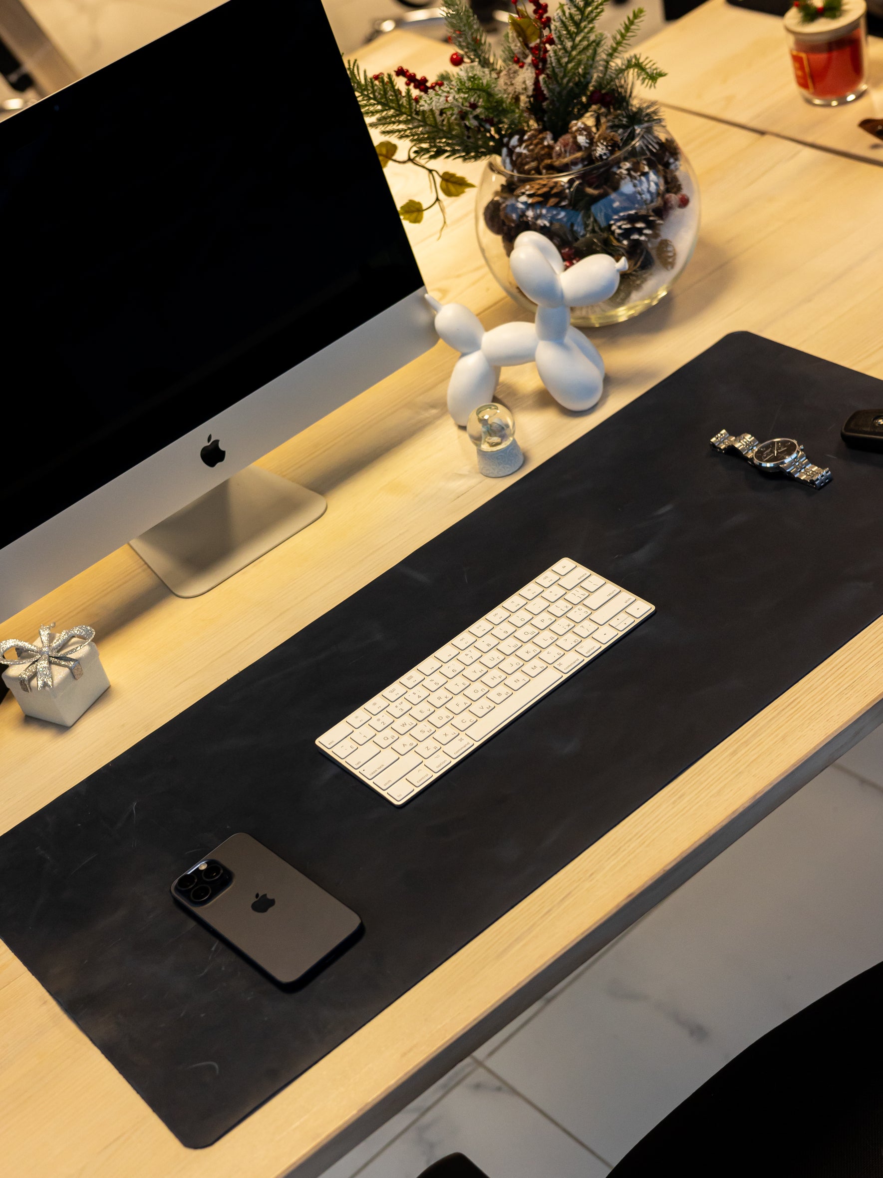 Dark Blue Leather Desk Pad Mat, Cover Computer Mat for Keyboard, Gaming Mouse