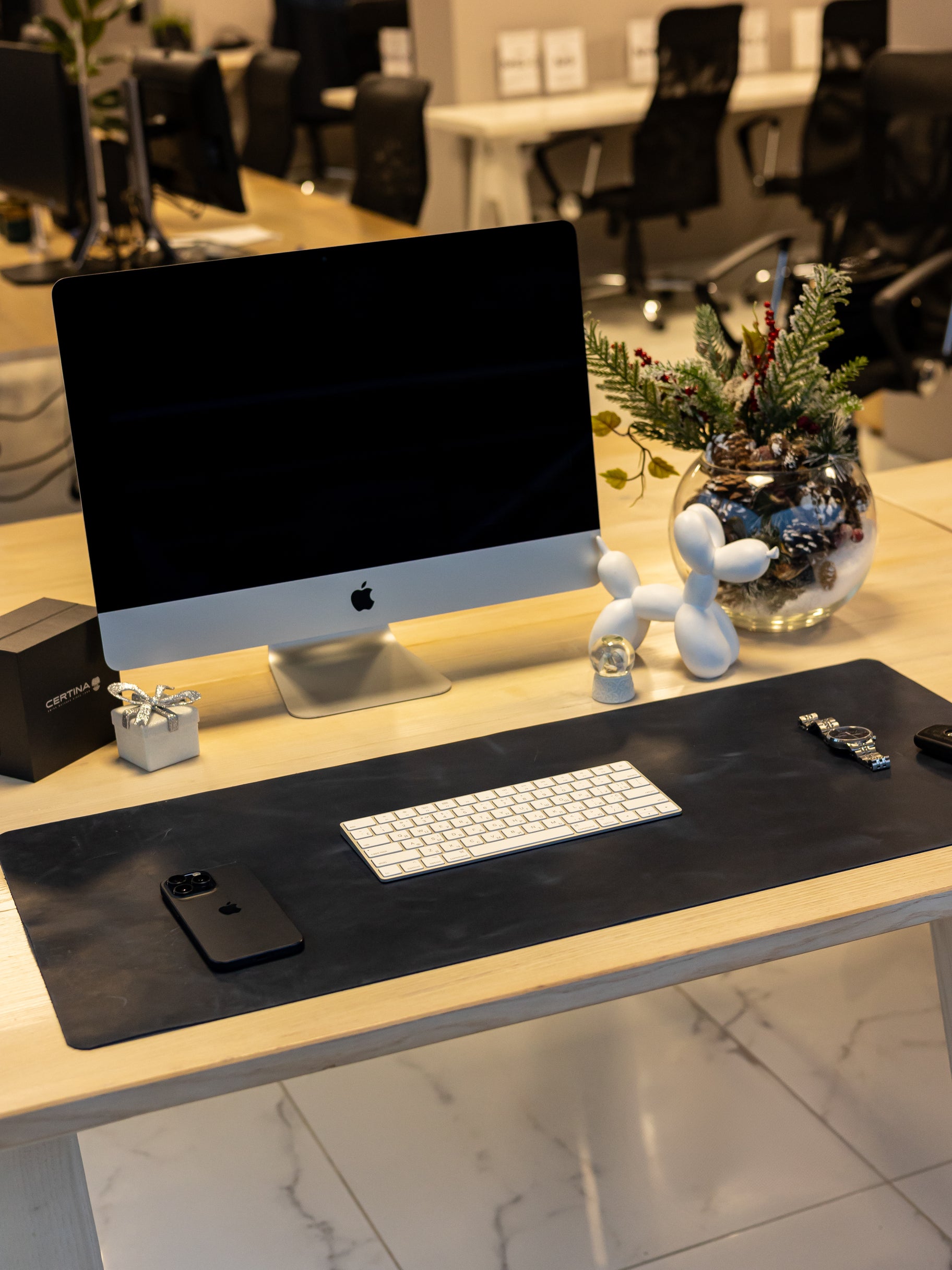 Dark Blue Leather Desk Pad Mat, Cover Computer Mat for Keyboard, Gaming Mouse