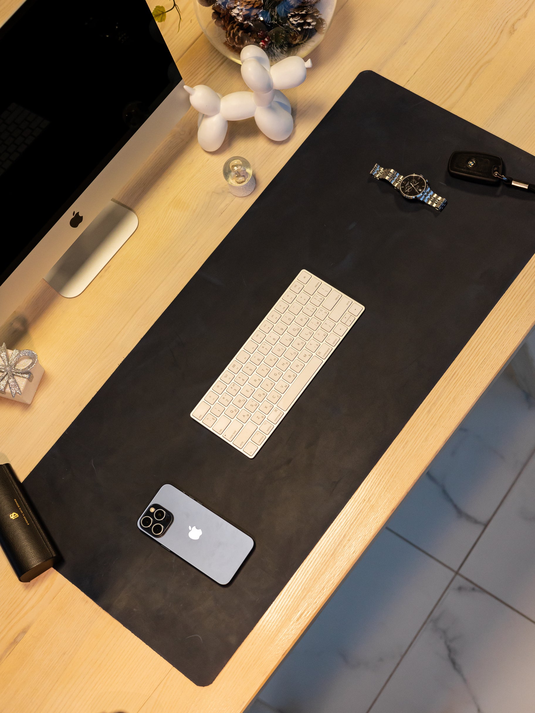 Dark Blue Leather Desk Pad Mat, Cover Computer Mat for Keyboard, Gaming Mouse