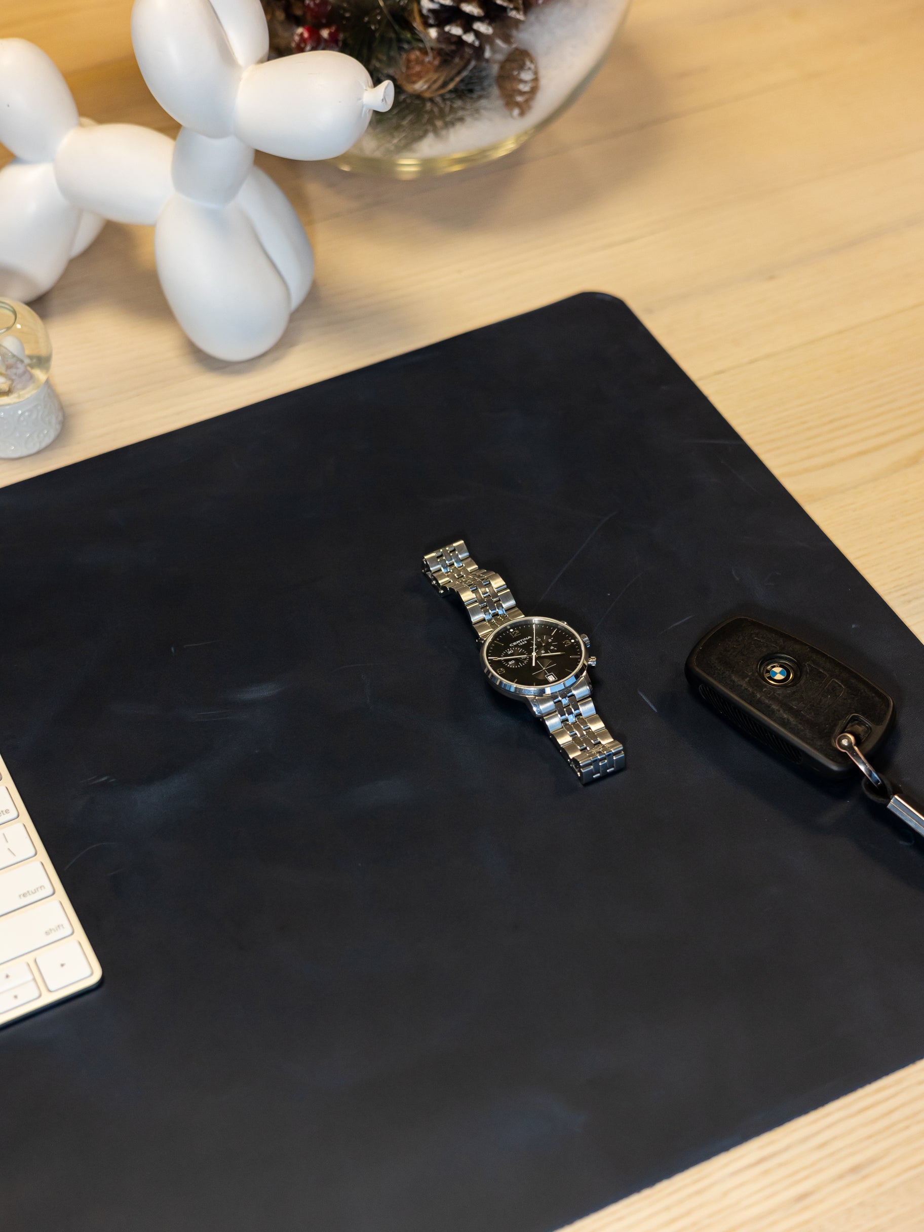 Dark Blue Leather Desk Pad Mat, Cover Computer Mat for Keyboard, Gaming Mouse