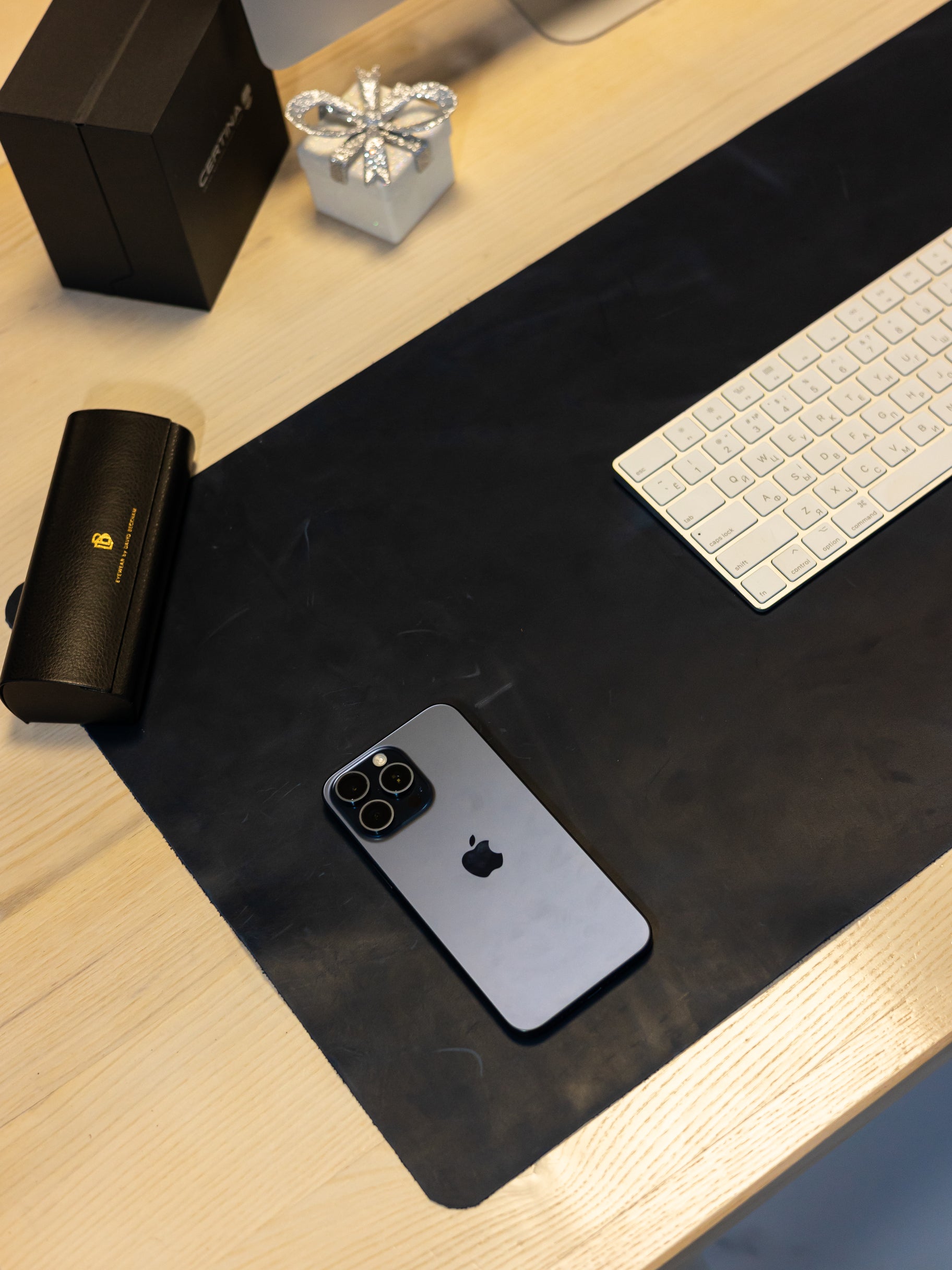 Dark Blue Leather Desk Pad Mat, Cover Computer Mat for Keyboard, Gaming Mouse