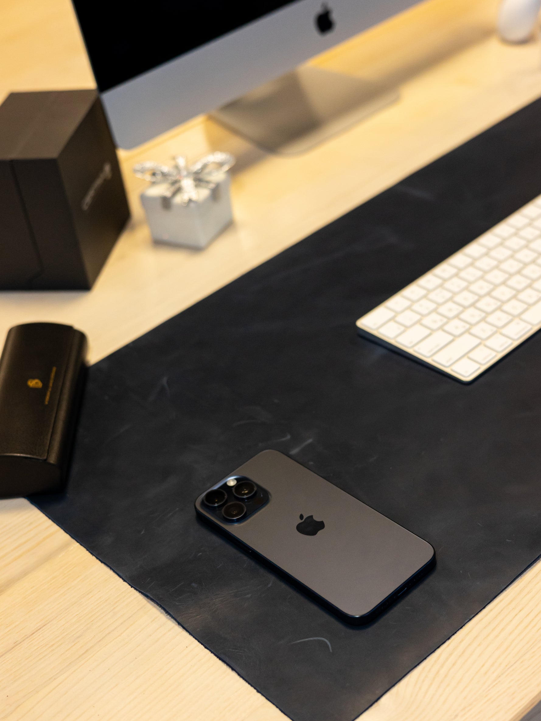 Dark Blue Leather Desk Pad Mat, Cover Computer Mat for Keyboard, Gaming Mouse