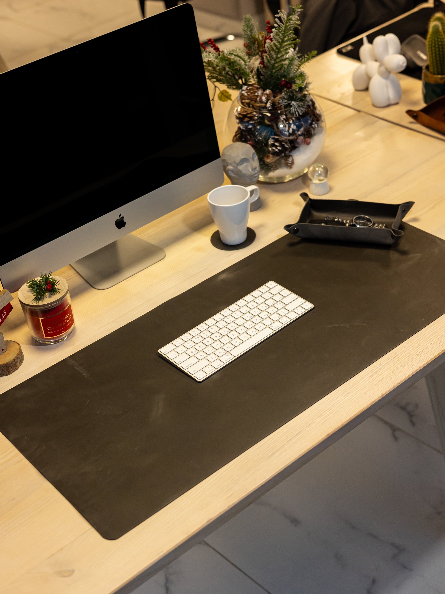 Gray Leather Desk Pad Mat, Cover Computer Mat for Keyboard, Gaming Mouse