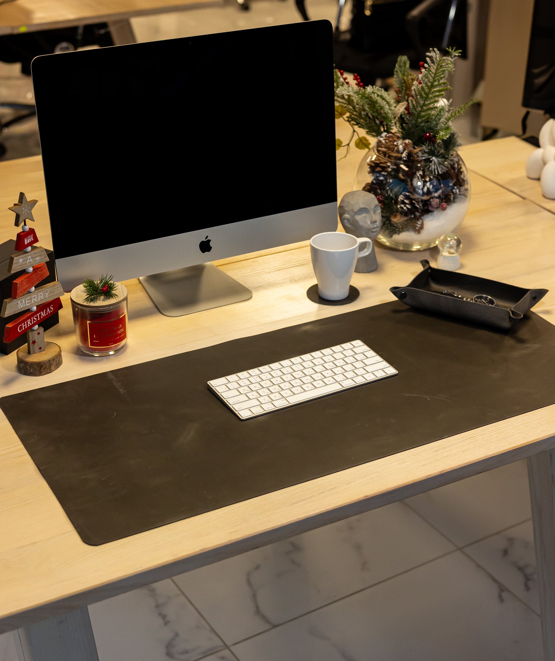 Gray Leather Desk Pad Mat, Cover Computer Mat for Keyboard, Gaming Mouse