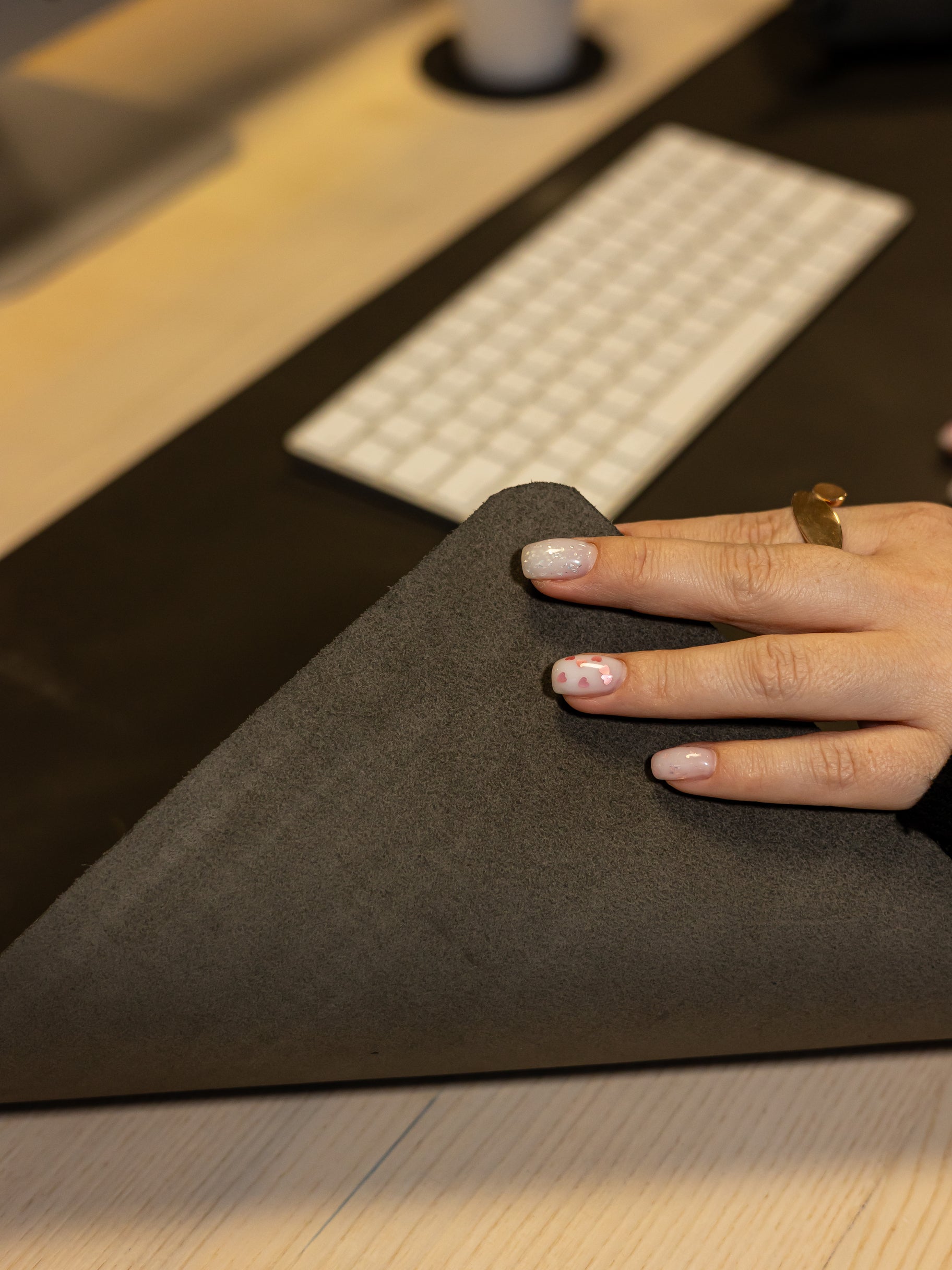 Gray Leather Desk Pad Mat, Cover Computer Mat for Keyboard, Gaming Mouse