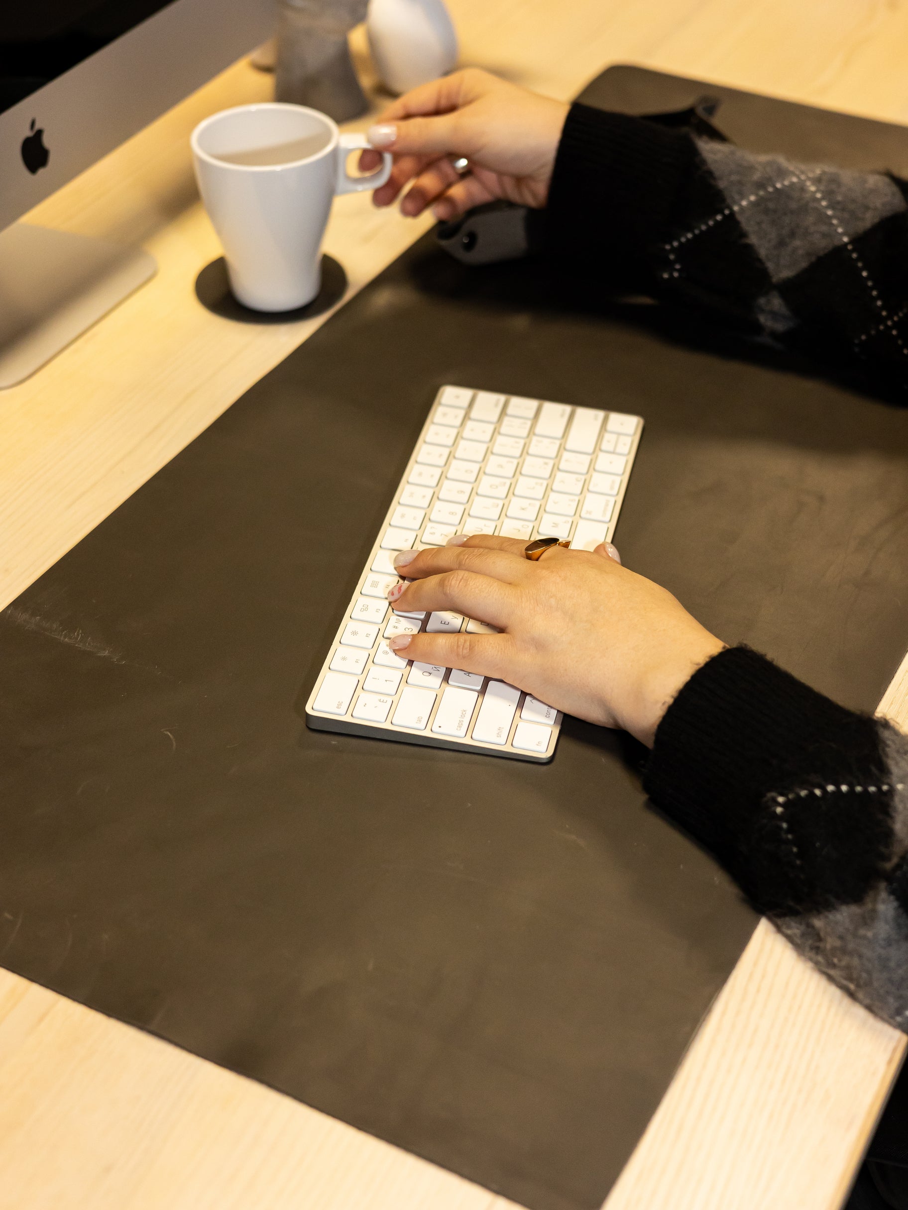 Gray Leather Desk Pad Mat, Cover Computer Mat for Keyboard, Gaming Mouse