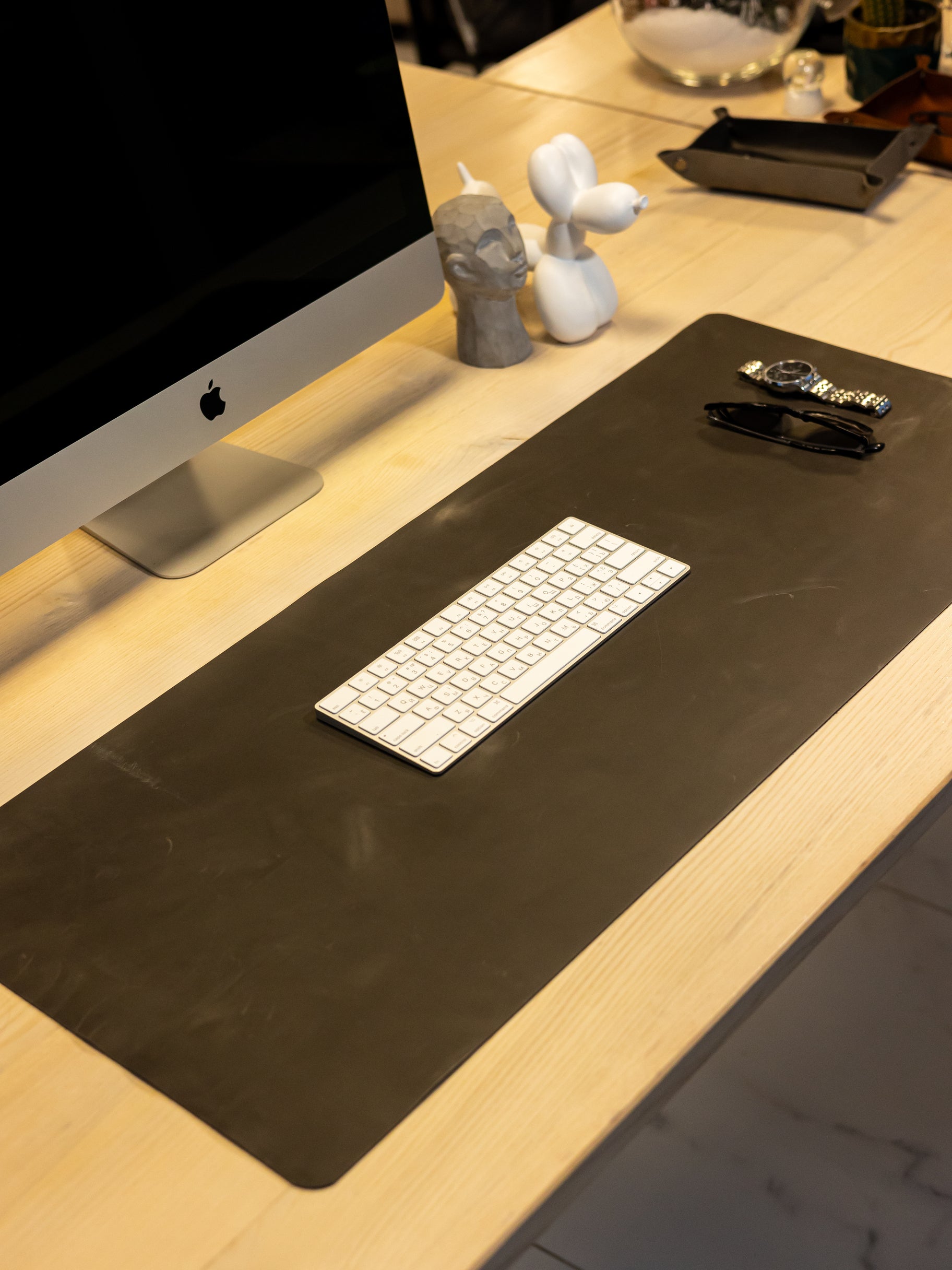 Gray Leather Desk Pad Mat, Cover Computer Mat for Keyboard, Gaming Mouse