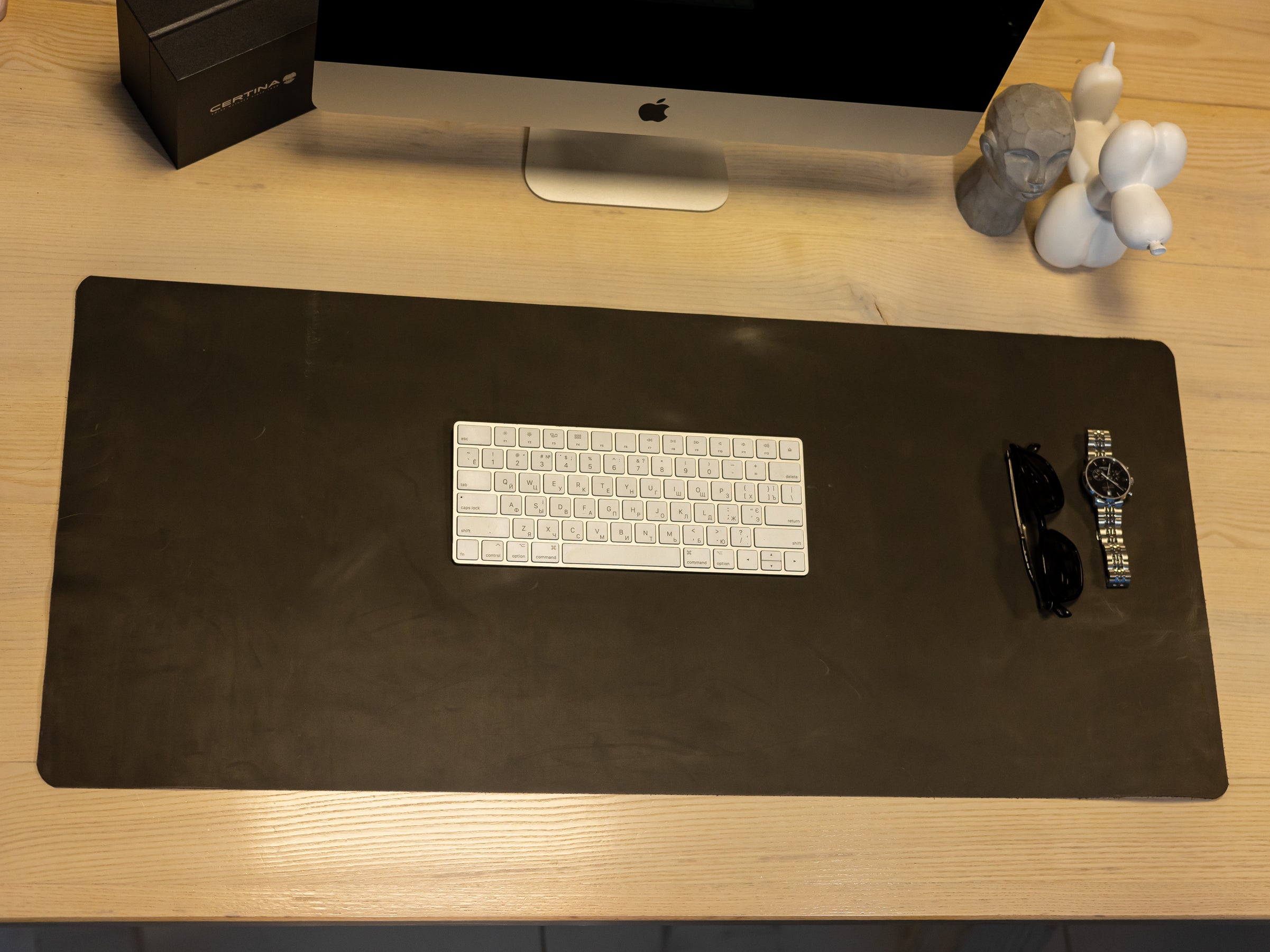 Gray Leather Desk Pad Mat, Cover Computer Mat for Keyboard, Gaming Mouse