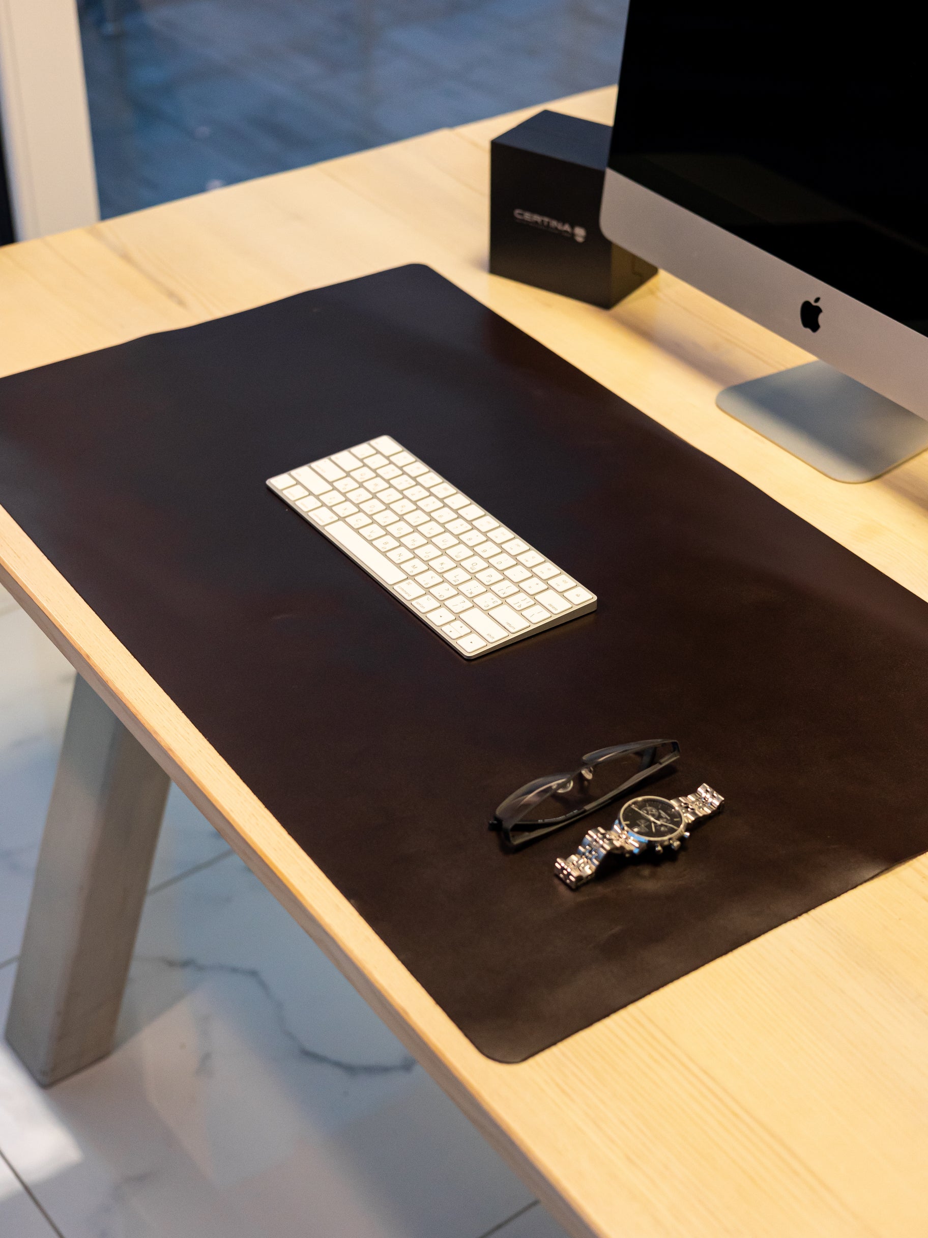 Dark Brown Leather Desk Pad Mat, Cover Computer Mat for Keyboard, Gaming Mouse