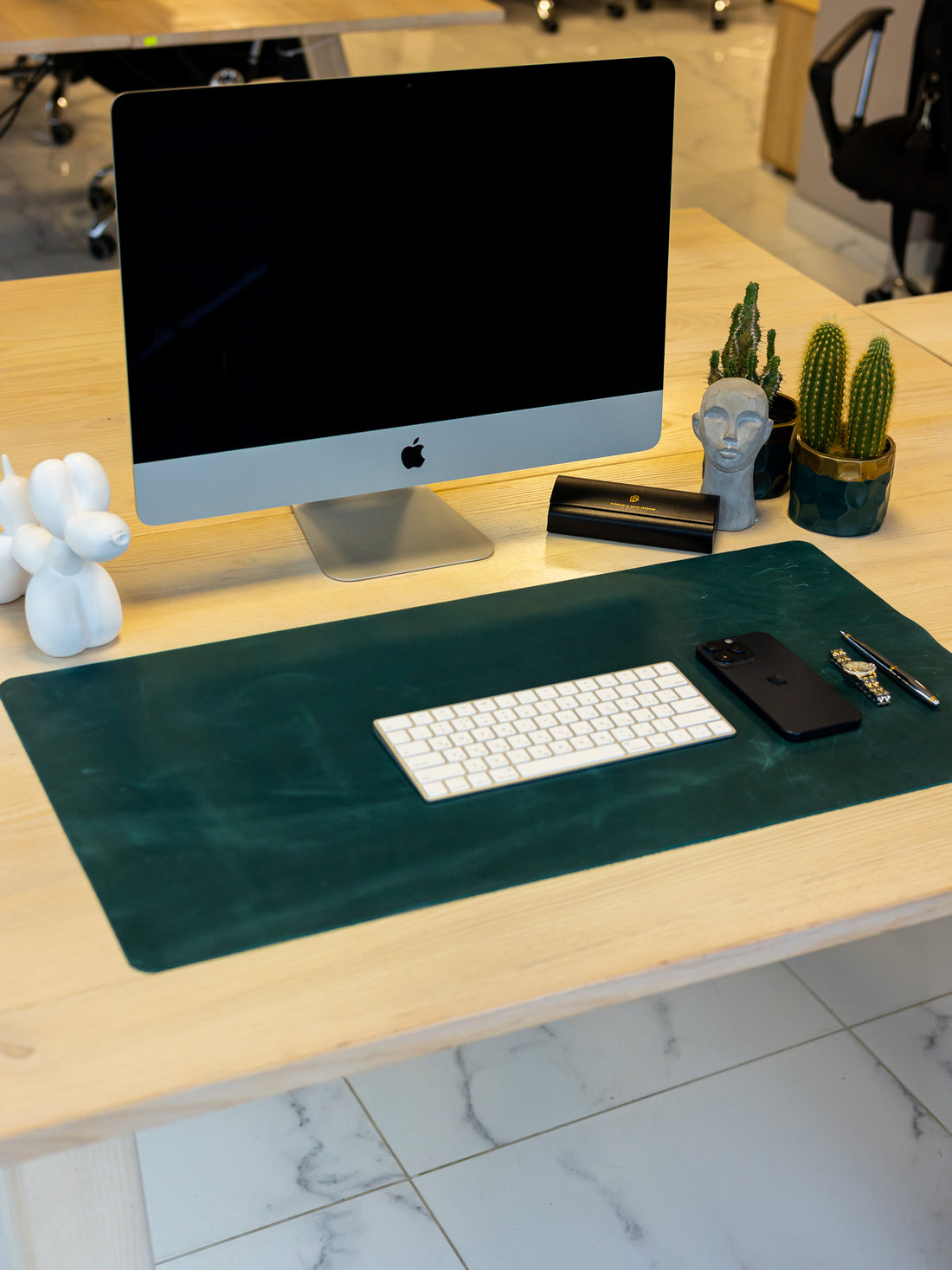 Green Leather Desk Pad Mat, Cover Computer Mat for Keyboard, Gaming Mouse