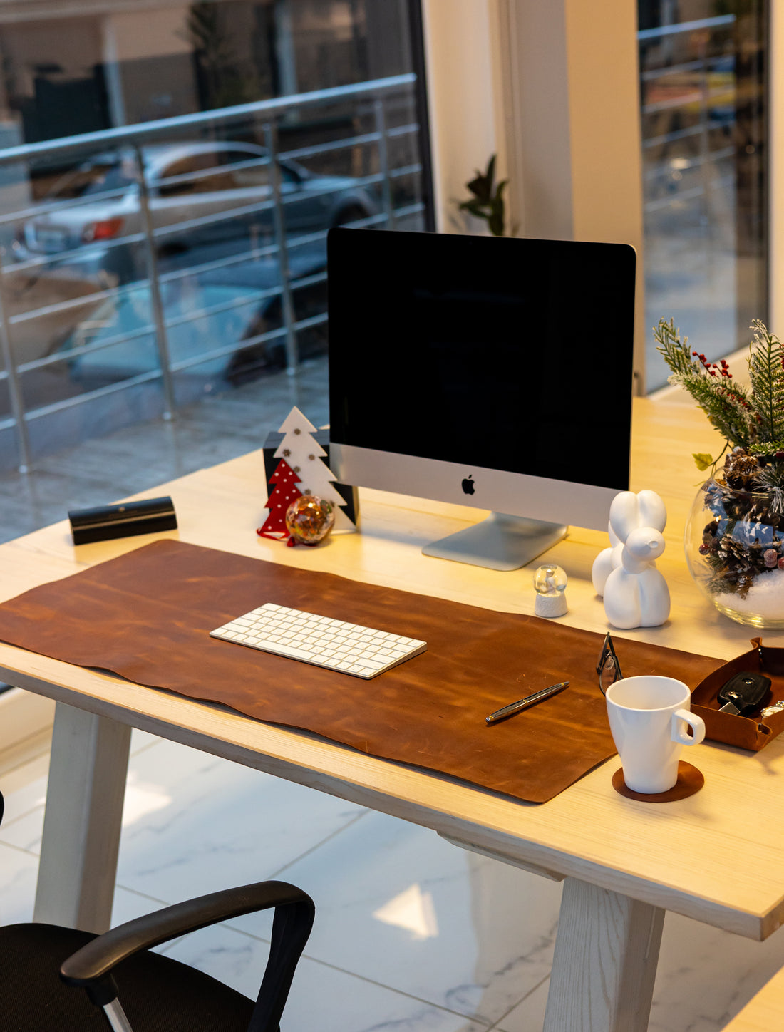 Brown Leather Desk Pad Mat, Cover Computer Mat for Keyboard, Gaming Mouse
