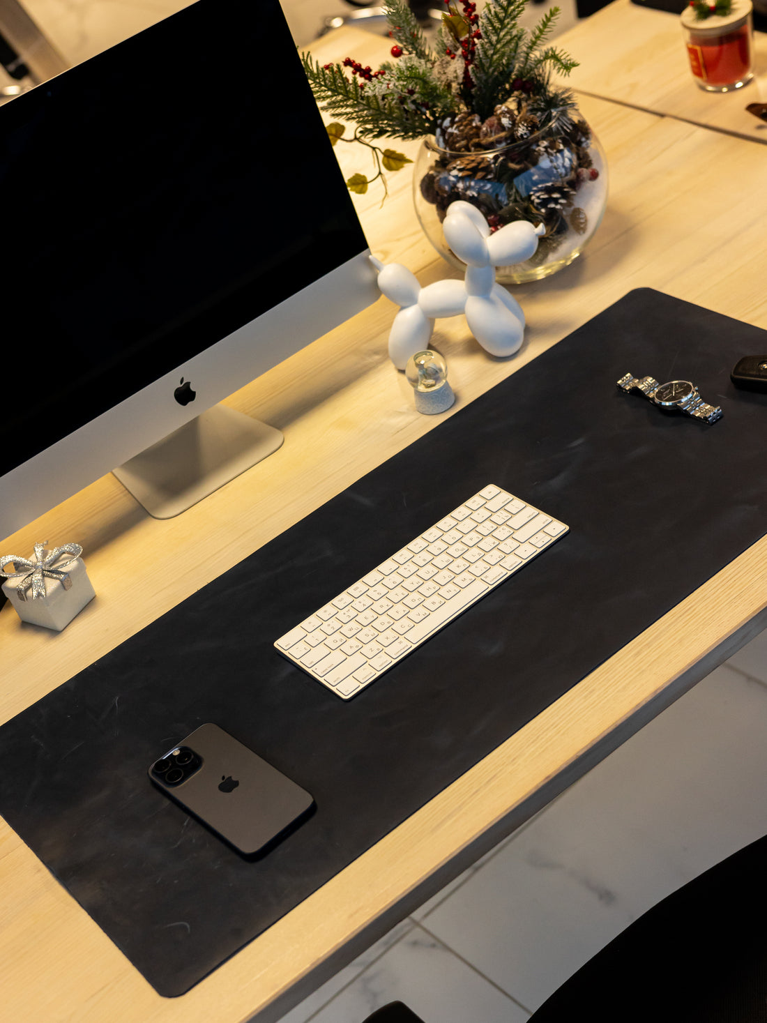 Dark Blue Leather Desk Pad Mat, Cover Computer Mat for Keyboard, Gaming Mouse