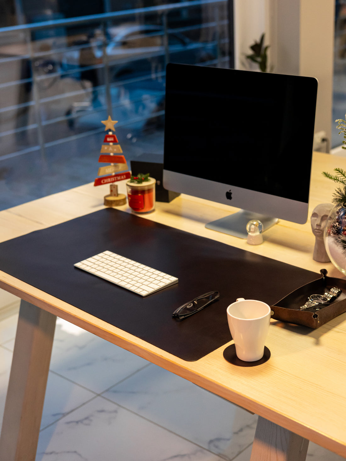 Dark Brown Leather Desk Pad Mat, Cover Computer Mat for Keyboard, Gaming Mouse