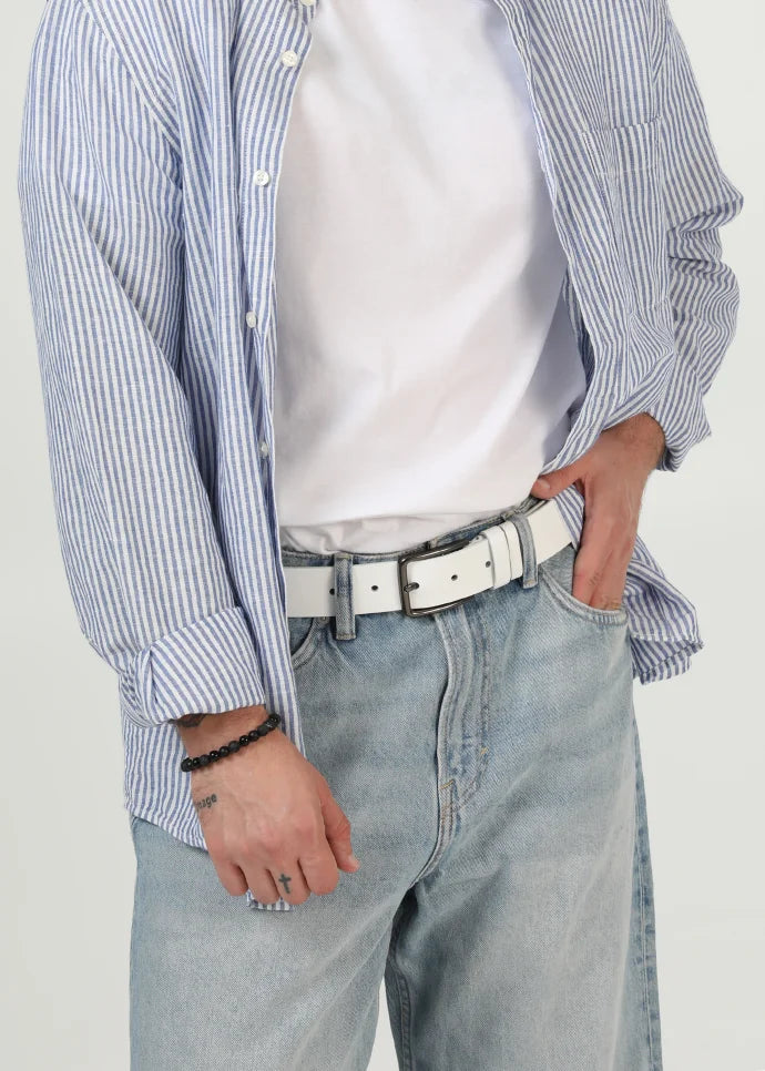 Denver Herrengürtel aus Premium-Kalbsleder in Weiß